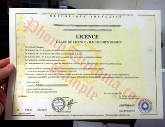 Licence University de Nice Sophia-Antipolis - Fake Diploma Sample from France